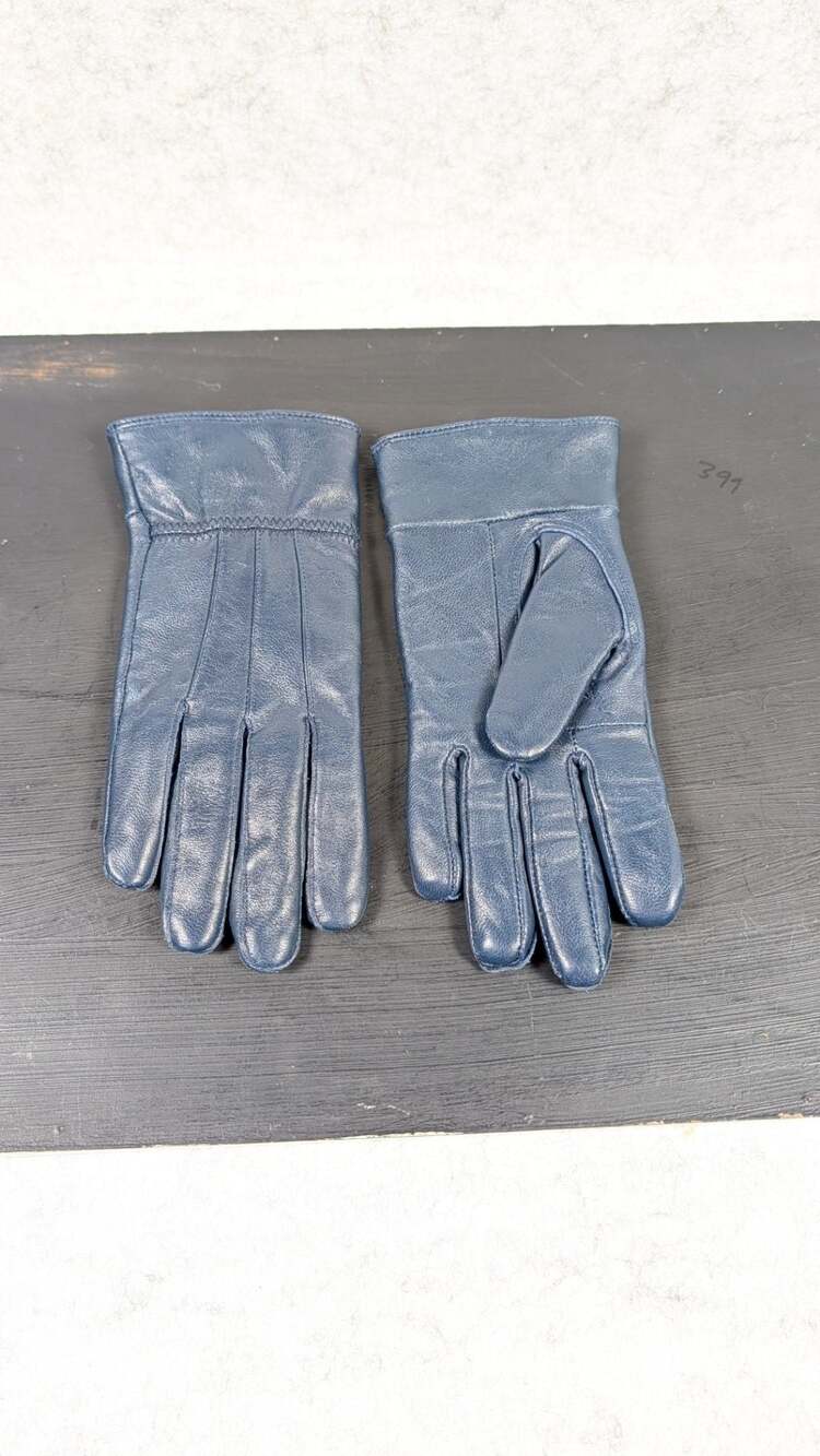 Women's Blue 100% Sheep Leather Winter Gloves One Size